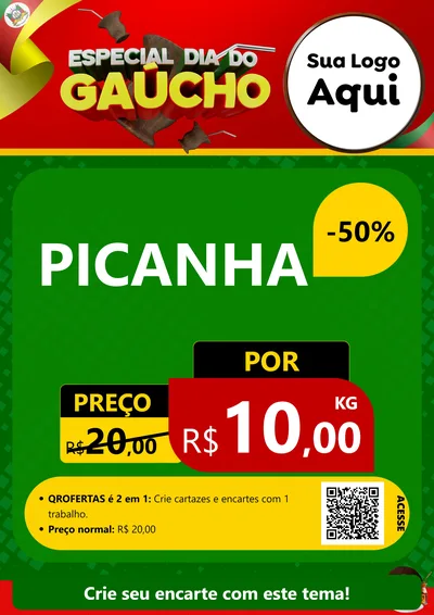Modelo de Cartaz para Cartaz A4 Vertical com o tema Especial Dia do Gaúcho para Açougue