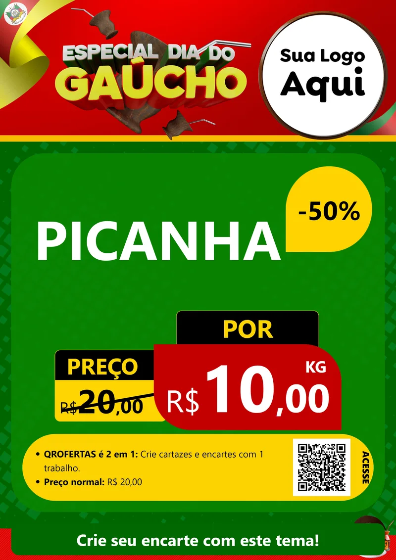 Modelo de Cartaz para Cartaz A4 Vertical com o tema Especial Dia do Gaúcho para Açougue