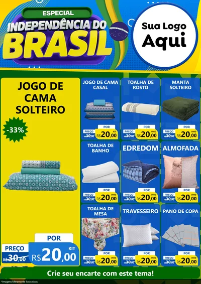Modelo de Encarte para Encarte A4 Vertical com o tema Especial Independência do Brasil para Cama, Mesa e Banho