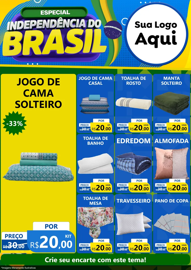 Modelo de Encarte para Encarte A4 Vertical com o tema Especial Independência do Brasil para Cama, Mesa e Banho