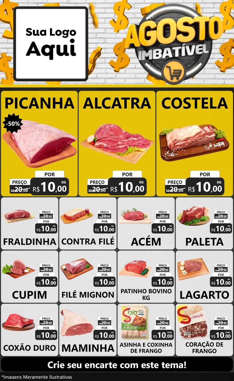Modelo de Encarte para Encarte Grande com o tema Agosto imbatível para Açougue