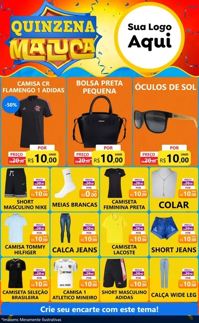 Modelo de Encarte para Encarte Grande com o tema Quinzena Maluca para Roupas e acessórios