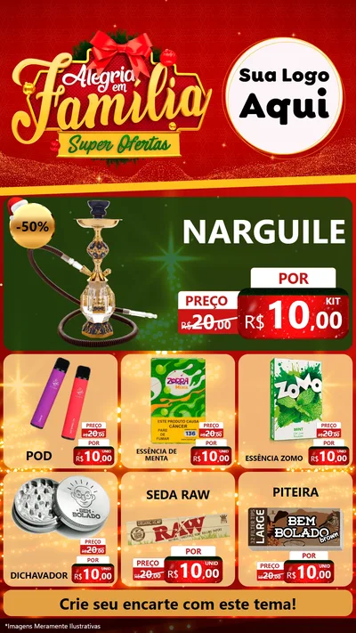 Modelo de Rede Social para Stories com o tema Alegria em Família Super Ofertas - Natal para Tabacaria