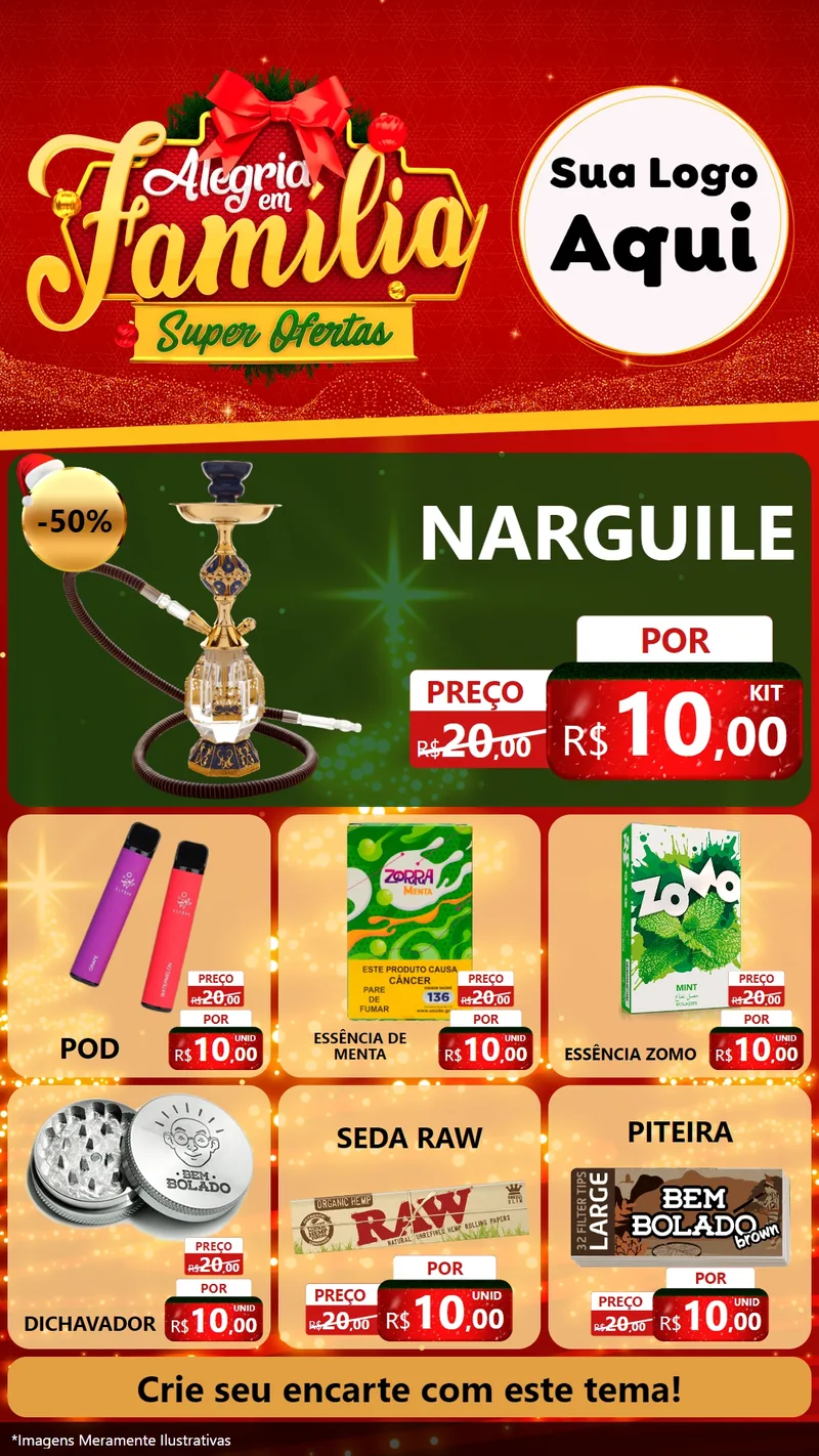 Modelo de Rede Social para Stories com o tema Alegria em Família Super Ofertas - Natal para Tabacaria