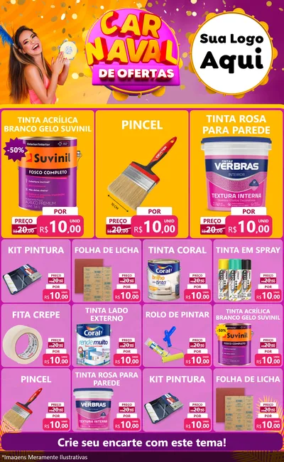 Modelo de Encarte para Encarte Grande com o tema Carnaval de Ofertas para Tintas e Ferramentas