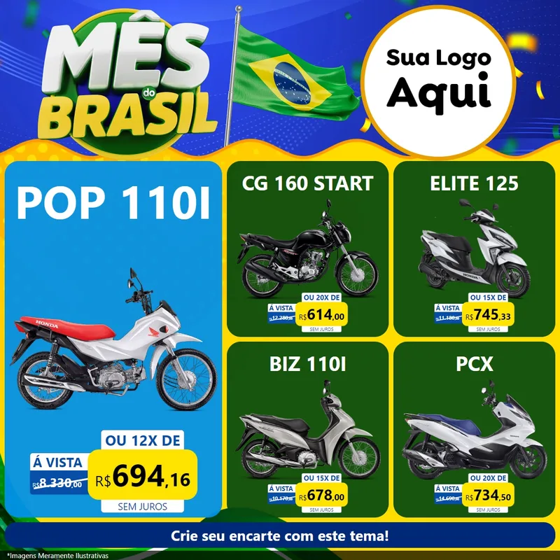Modelo de Rede Social para Feed Facebook com o tema Mês do Brasil para Concessionaria de Motos