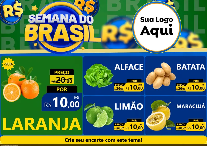Modelo de Encarte para Encarte A4 Horizontal com o tema Semana Do Brasil para Hortifrúti