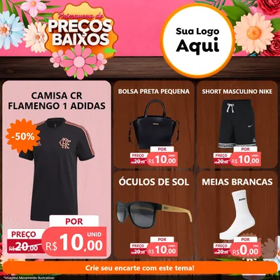 Modelo de Rede Social para Feed Facebook com o tema Primavera de Preços Baixos para Roupas e acessórios