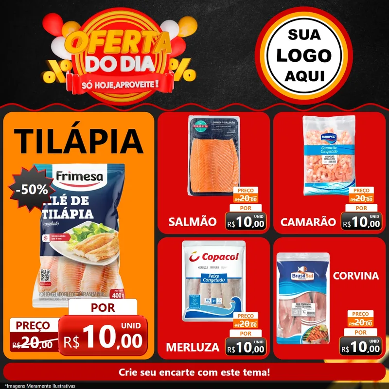 Modelo de Rede Social para Feed Facebook com o tema Oferta do Dia - Só hoje, Aproveite! para Peixaria