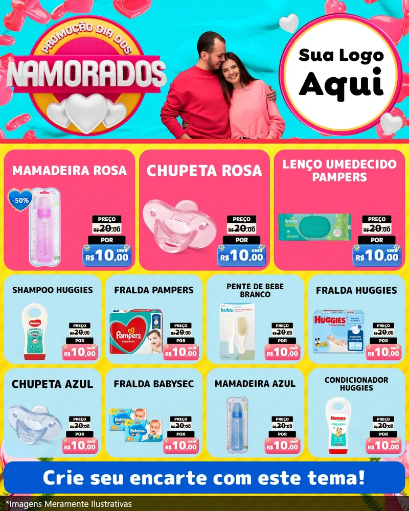 Modelo de Rede Social para Feed Instagram com o tema Promoção Dia dos Namorados para Bebês