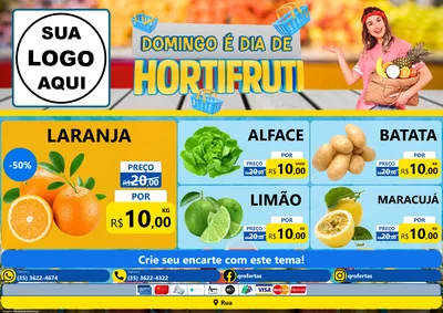 Modelo de Encarte para Encarte A4 Horizontal com o tema Domingo É Dia de Hortifruti para Hortifrúti