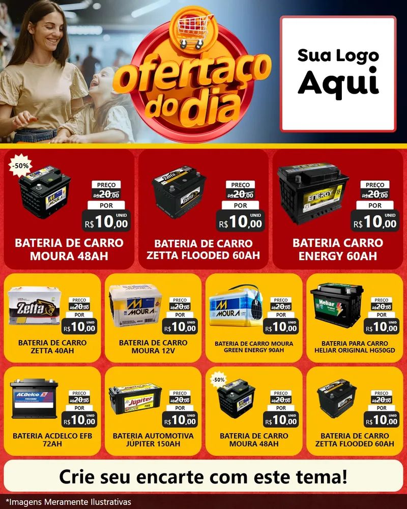 Modelo de Rede Social para Feed Instagram com o tema Ofertaço Do Dia para Baterias Elétricas