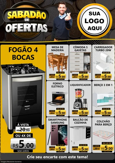Modelo de Encarte para Encarte A4 Vertical com o tema Sabadão de Ofertas para Móveis e Eletro