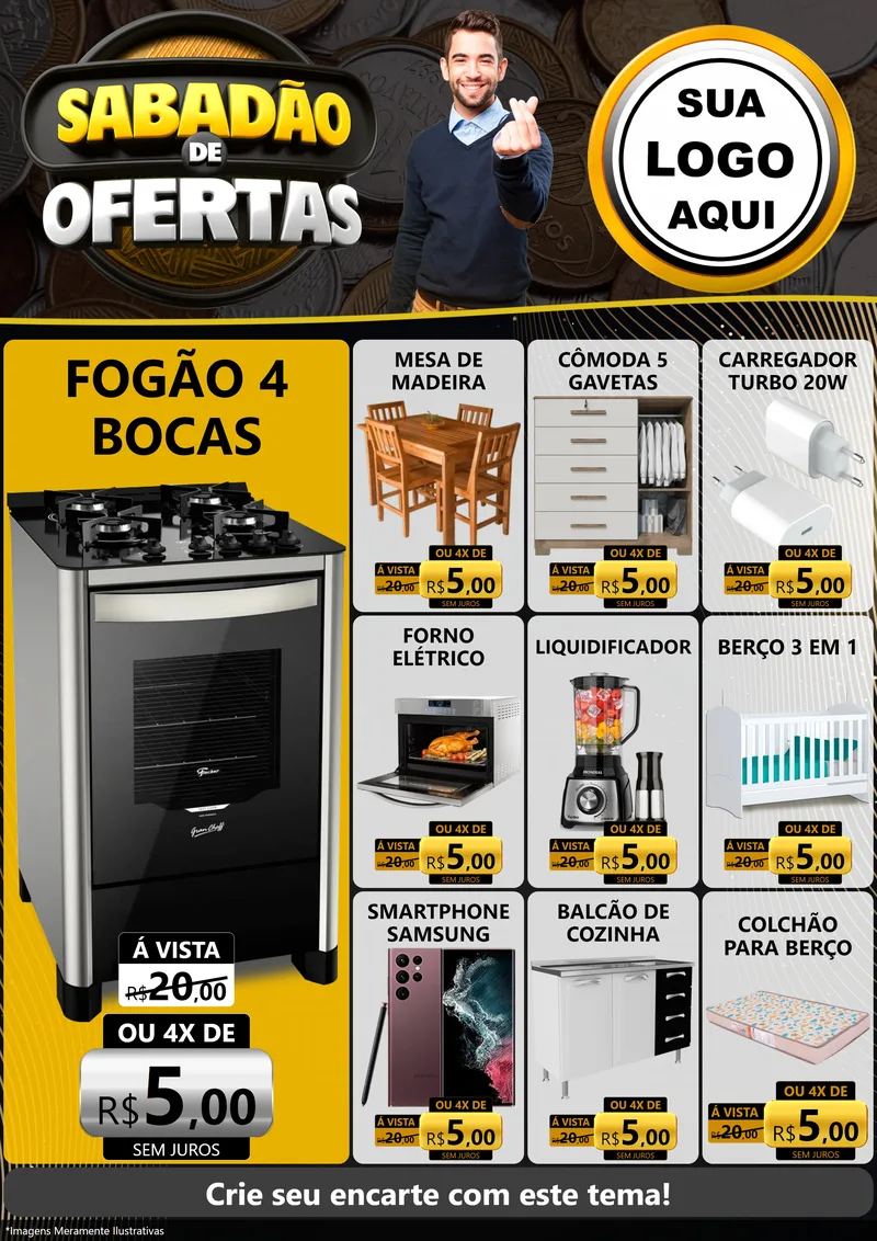 Modelo de Encarte para Encarte A4 Vertical com o tema Sabadão de Ofertas para Móveis e Eletro