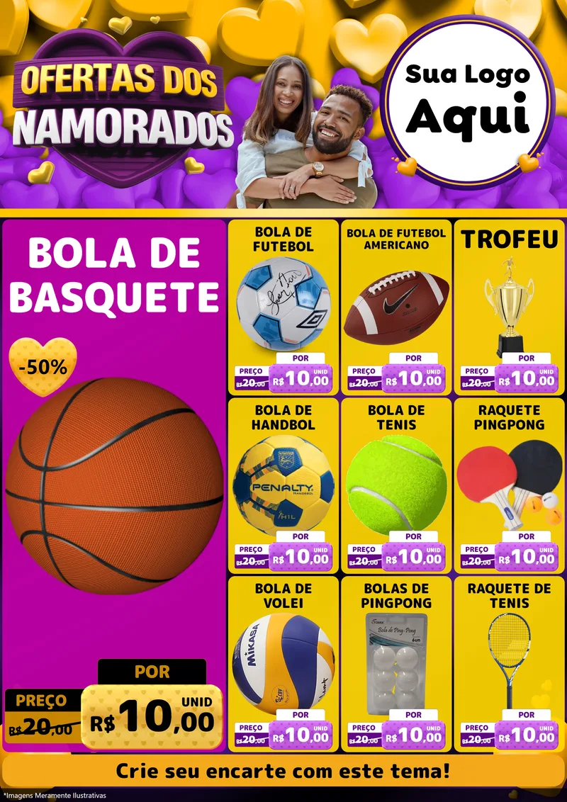 Modelo de Encarte para Encarte A4 Vertical com o tema Oferta Dos Namorados para Artigos Esportivos