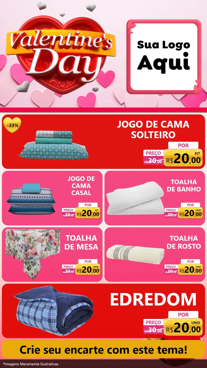 Modelo de TV para TV Vertical com o tema Valentine's Day para Cama, Mesa e Banho