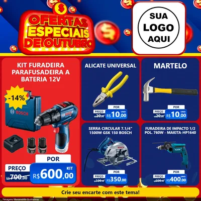 Modelo de Rede Social para Feed Facebook com o tema Ofertas Especiais de Outubro para Maquinas e Ferramentas