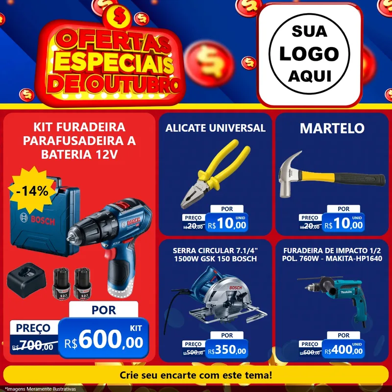 Modelo de Rede Social para Feed Facebook com o tema Ofertas Especiais de Outubro para Maquinas e Ferramentas
