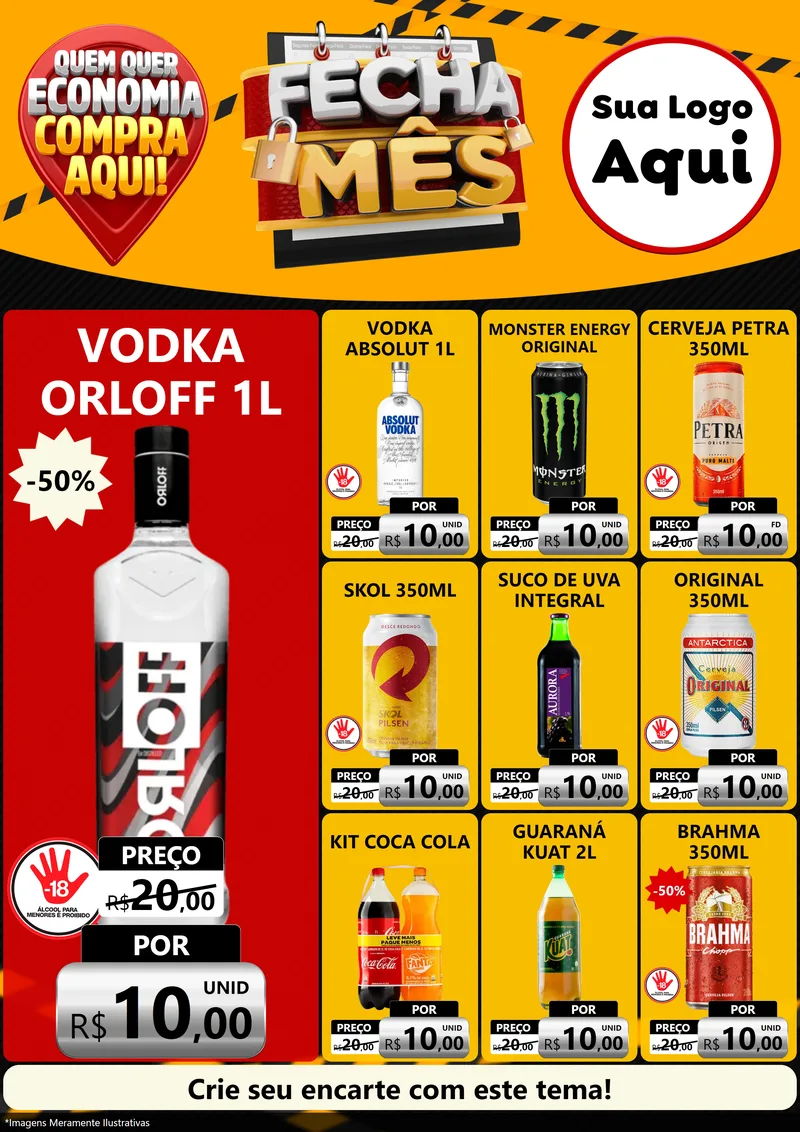 Modelo de Encarte para Encarte A4 Vertical com o tema Fecha Mês para Distribuidora de bebidas