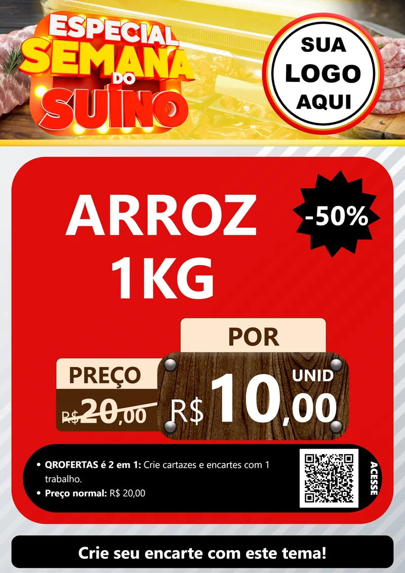 Modelo de Cartaz para Cartaz A4 Vertical com o tema Especial Semana do Suíno para Supermercado