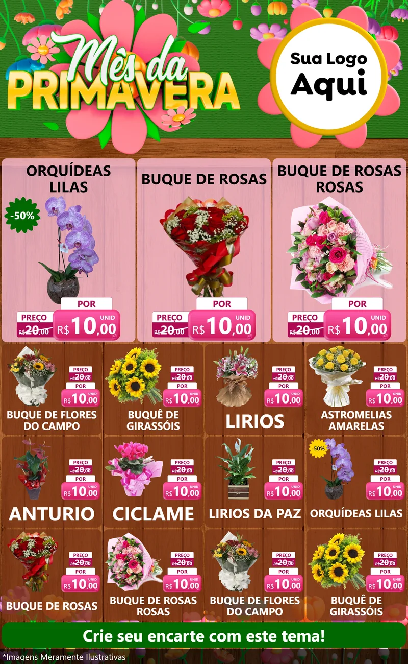 Modelo de Encarte para Encarte Grande com o tema Mês da Primavera para Floricultura e jardim