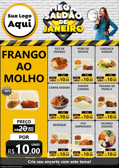 Modelo de Encarte para Encarte A4 Vertical com o tema Mega Saldão de Janeiro para Restaurante
