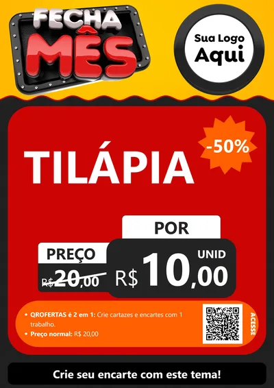 Modelo de Cartaz para Cartaz A4 Vertical com o tema Fecha Mês para Peixaria