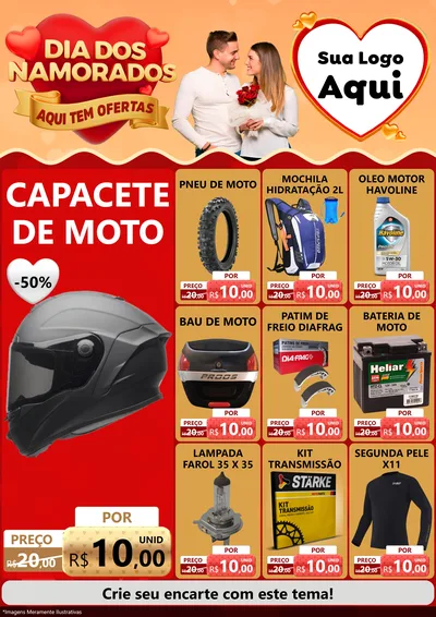 Modelo de Encarte para Encarte A4 Vertical com o tema Dia dos Namorados - Aqui Tem Ofertas para Moto peças