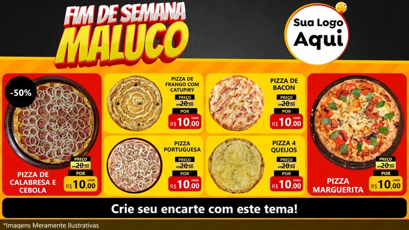 Modelo de TV para TV Horizontal com o tema Final de Semana Maluco para Pizzaria