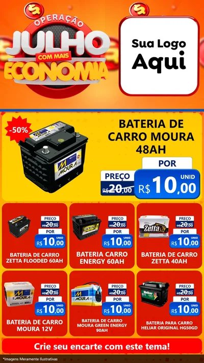 Modelo de Rede Social para Stories com o tema Operação Julho Com Mais Economia para Baterias Elétricas