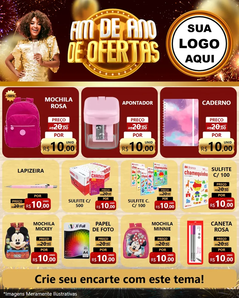Modelo de Rede Social para Feed Instagram com o tema Fim de Ano de Ofertas para Papelaria