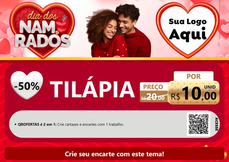 Modelo de Cartaz para Cartaz A4 Horizontal com o tema Dia dos Namorados para Peixaria