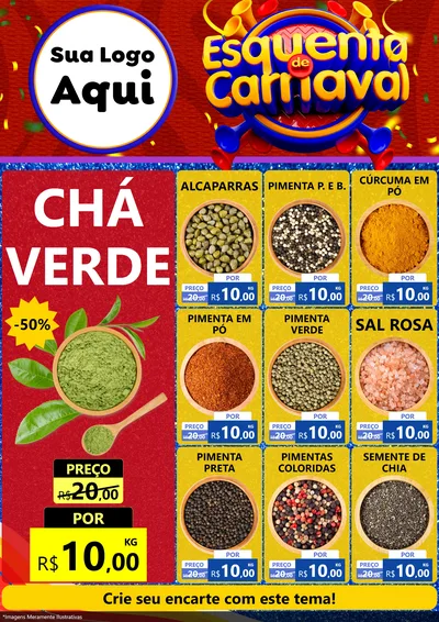 Modelo de Encarte para Encarte A4 Vertical com o tema Esquenta de Carnaval para Produtos Naturais