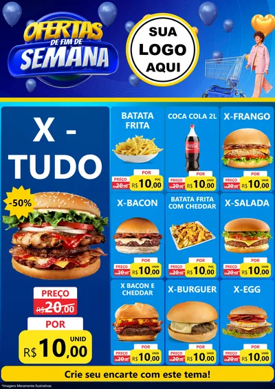 Modelo de Encarte para Encarte A4 Vertical com o tema Ofertas de Fim de Semana para Hamburgueria