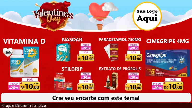 Modelo de TV para TV Horizontal com o tema Valentine's Day para Farmácia