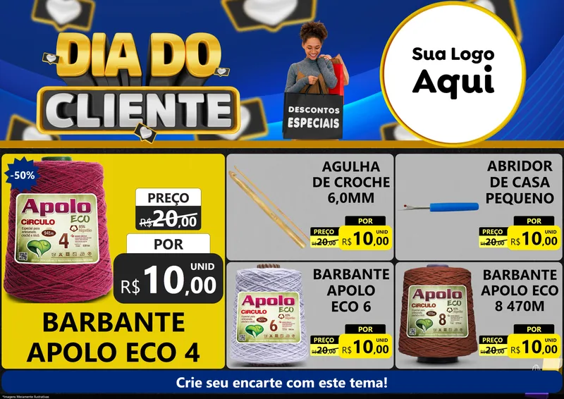 Modelo de Encarte para Encarte A4 Horizontal com o tema Dia Do Cliente para Armarinho e Aviamentos