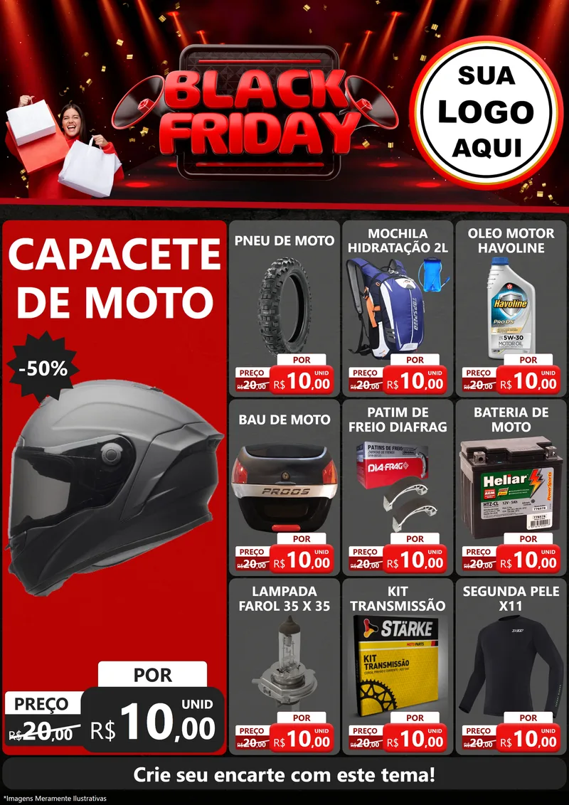 Modelo de Encarte para Encarte A4 Vertical com o tema Black Friday para Moto peças
