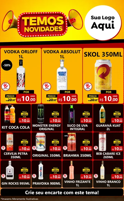 Modelo de Encarte para Encarte Grande com o tema Temos Novidades para Distribuidora de bebidas