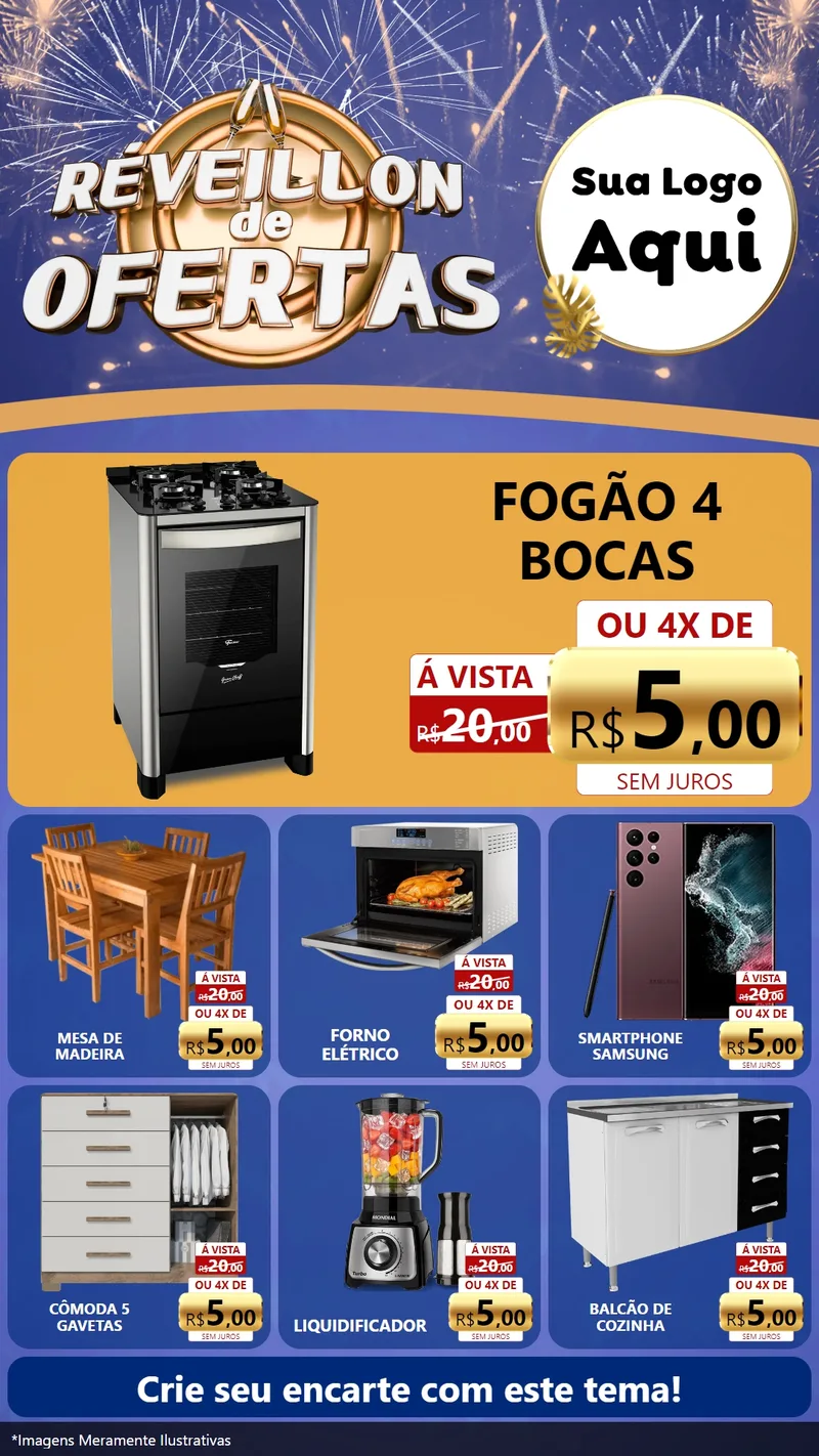 Modelo de Rede Social para Stories com o tema Réveillon de Ofertas para Móveis e Eletro