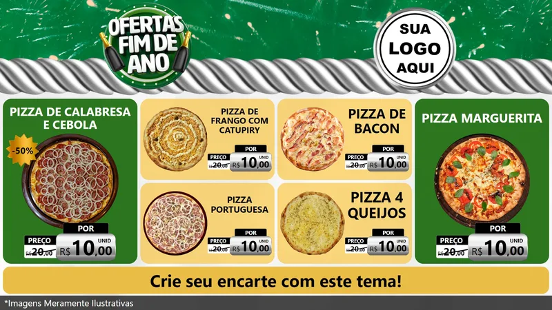 Modelo de TV para TV Horizontal com o tema Ofertas Fim de Ano para Pizzaria
