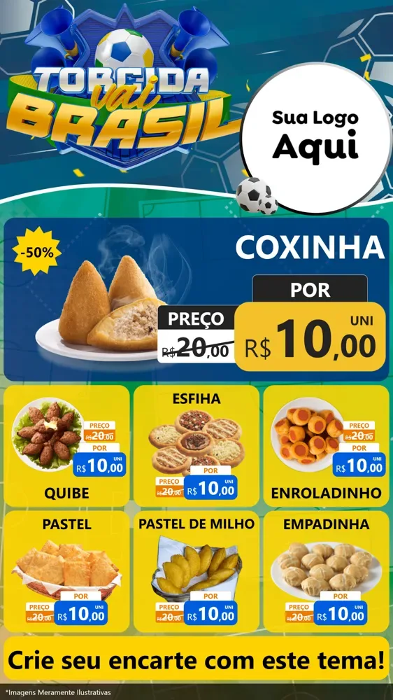 Modelo de Rede Social para Stories com o tema Torcida Vai Brasil - Copa para Salgadaria