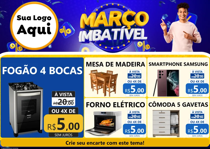 Modelo de Encarte para Encarte A4 Horizontal com o tema Março Imbatível para Móveis e Eletro