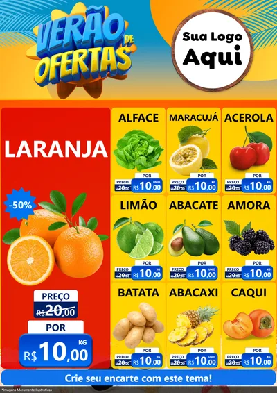 Modelo de Encarte para Encarte A4 Vertical com o tema Verão de Ofertas para Hortifrúti