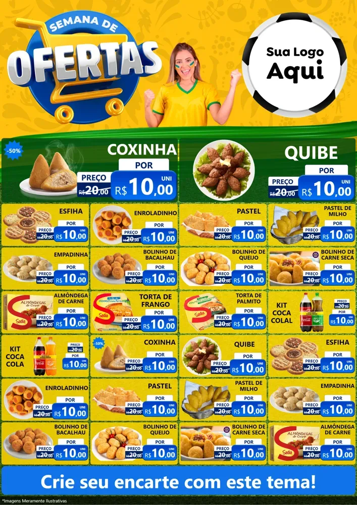 Modelo de Encarte para Encarte A4 Vertical com o tema Semana de Ofertas - Copa para Salgadaria