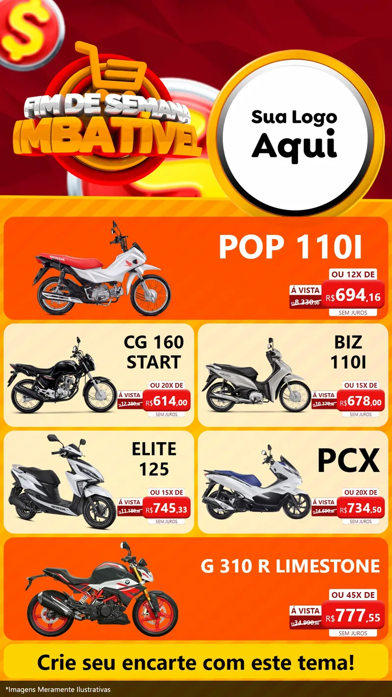 Modelo de TV para TV Vertical com o tema Fim de Semana Imbatível para Concessionaria de Motos