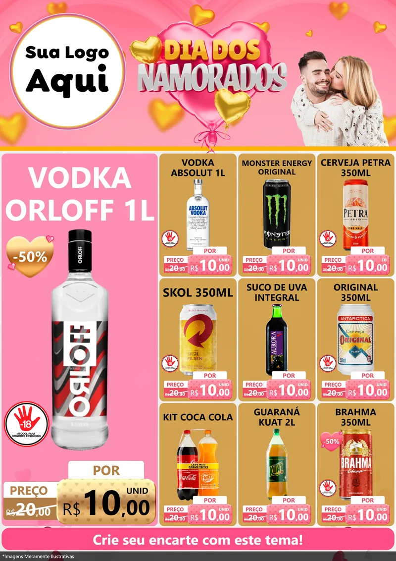 Modelo de Encarte para Encarte A4 Vertical com o tema Dia dos Namorados para Distribuidora de bebidas