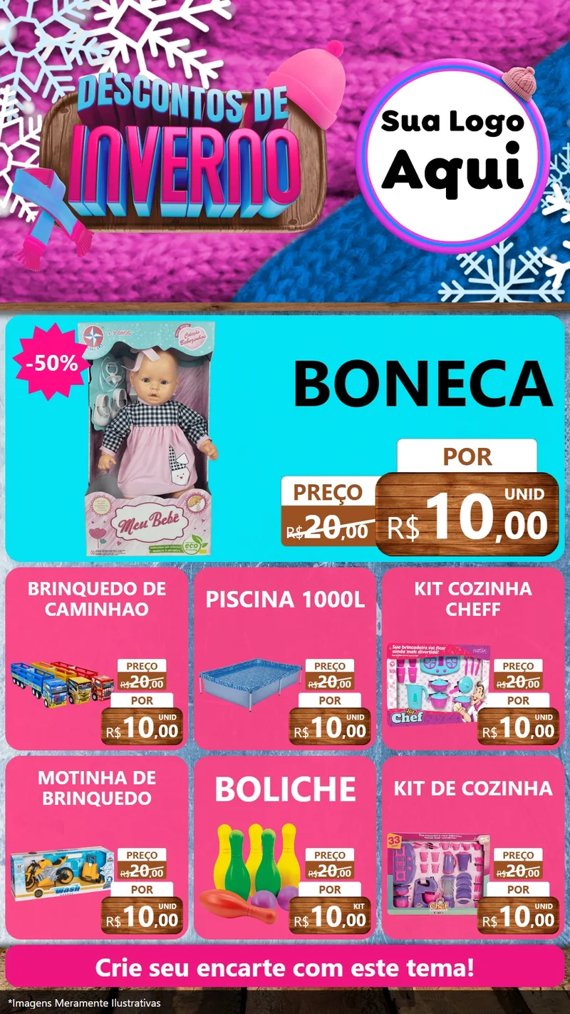 Modelo de Rede Social para Stories com o tema Descontos de Inverno para Brinquedos