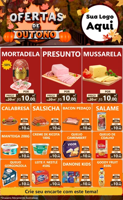 Modelo de Encarte para Encarte Grande com o tema Ofertas de Outono para Frios e Laticínios