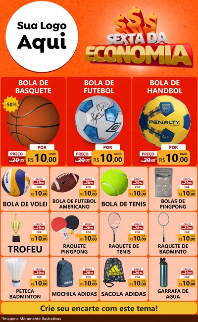 Modelo de Encarte para Encarte Grande com o tema Sexta da Economia para Artigos Esportivos