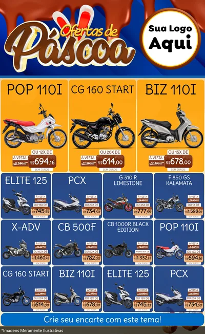 Modelo de Encarte para Encarte Grande com o tema Ofertas de Páscoa para Concessionaria de Motos